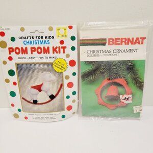 2 Christmas DIY Ornament Crafts Rocking Horse Pom Pom Red Bell Wreath Kits